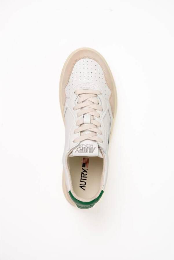 Autry Witte Groene Leren Sneakers met Suède Details White Heren