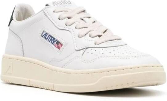 Autry Witte Zwarte leren sneakers met logo patch Beige Dames