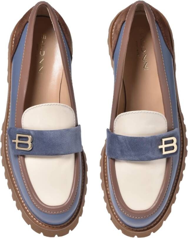 Baldinini Air force blue leather and vanilla patent leather loafers
