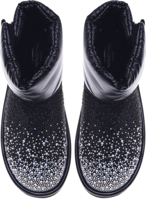Baldinini Ankle boots in black nylon and leather suede with rhinestones Black Dames