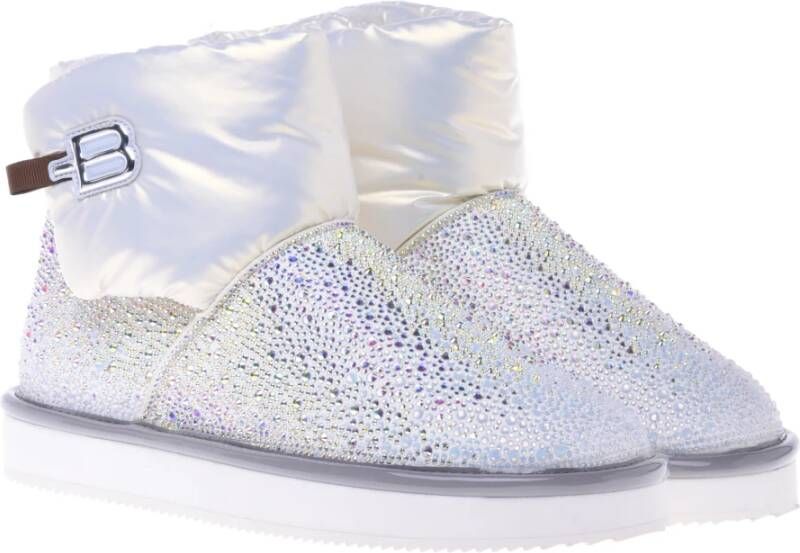 Baldinini Ankle boots in white nylon and leather suede with rhinestones White Dames