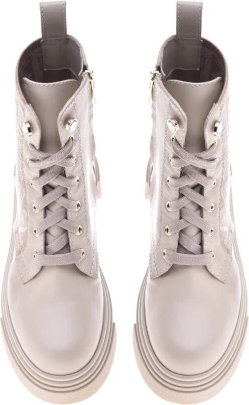 Baldinini Beige leather and fabric ankle boots Roze Dames