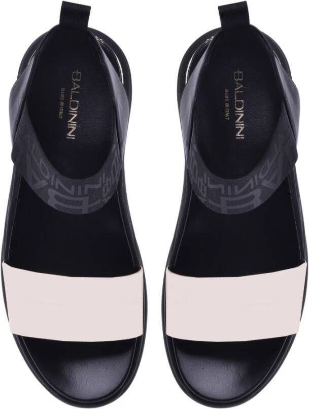 Baldinini Black calfskin and platinum patent leather sandals Zwart Dames