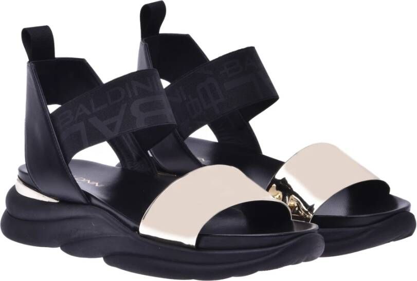 Baldinini Black calfskin and platinum patent leather sandals Zwart Dames