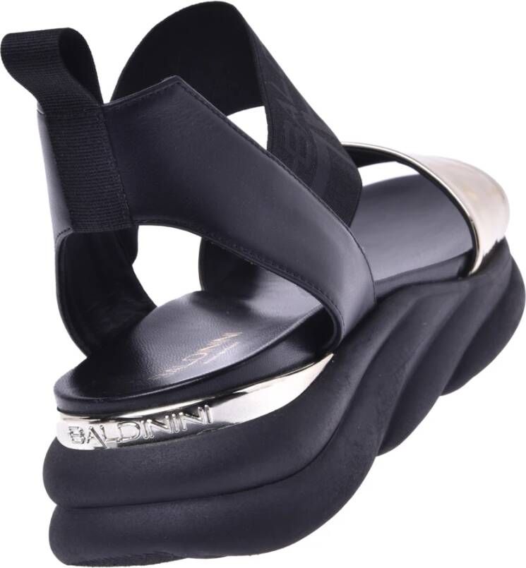 Baldinini Black calfskin and platinum patent leather sandals Zwart Dames