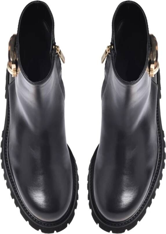 Baldinini Black leather and leopard print suede ankle boots