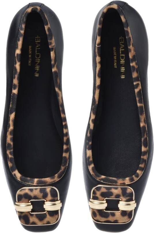 Baldinini Black leather and leopard print suede ballerina flats