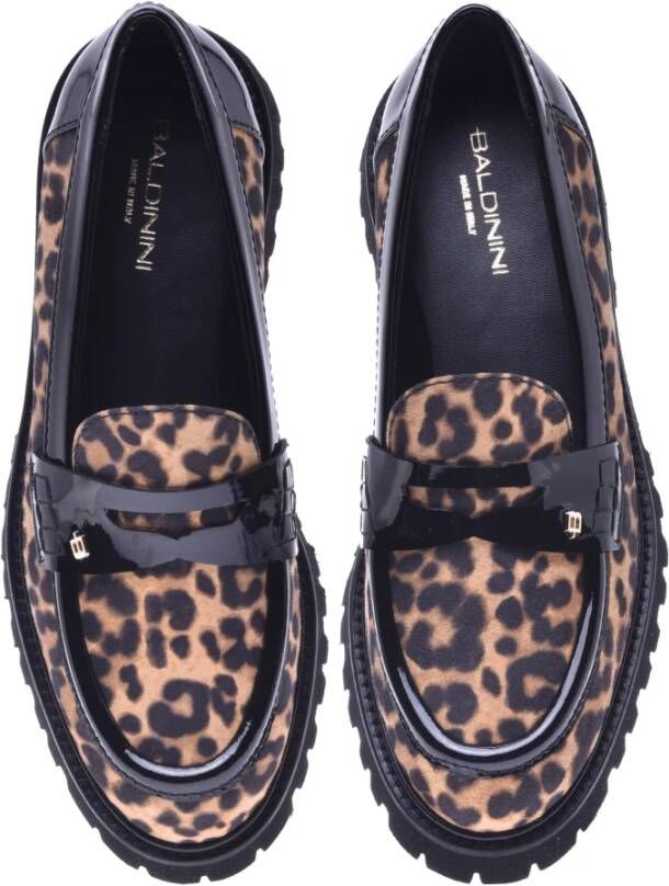 Baldinini Black leather and leopard print suede loafers