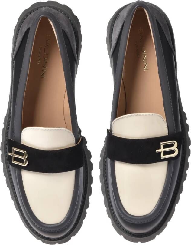 Baldinini Black leather and vanilla patent leather loafers