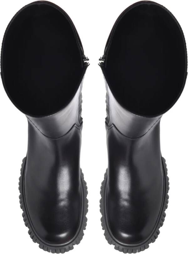 Baldinini Black leather boots with branded elastic