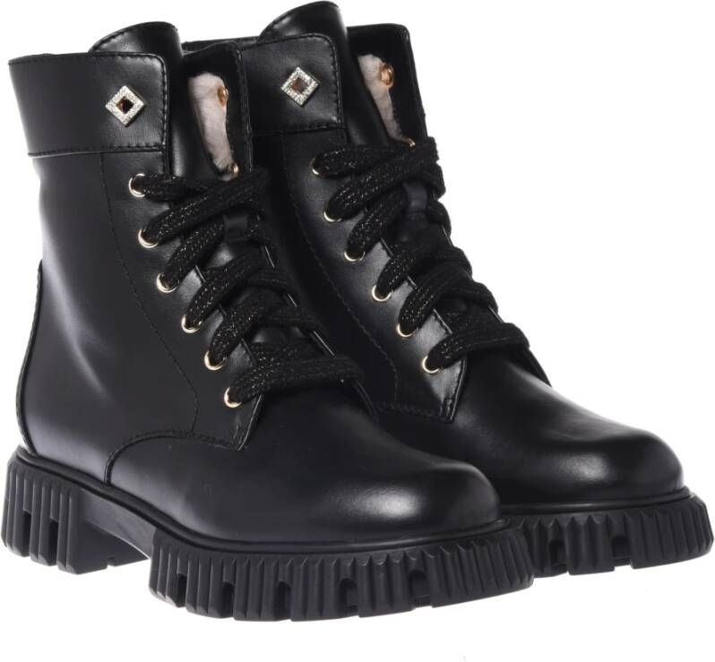 Baldinini Combat boots in black leather Black Dames