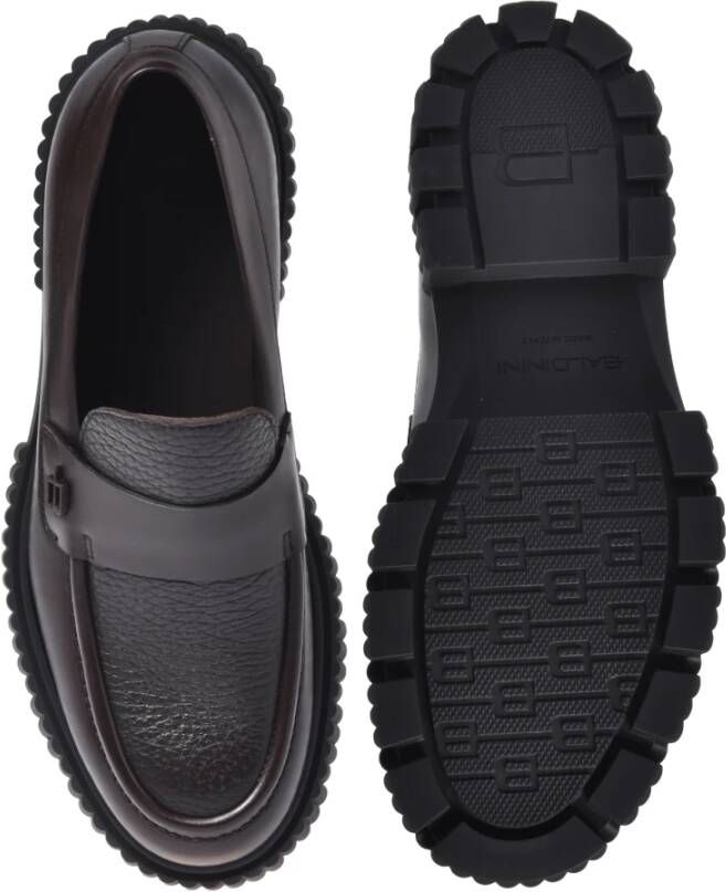 Baldinini Dark brown leather and tumbled leather loafers