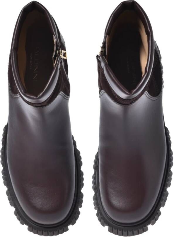 Baldinini Dark brown quilted suede leather and leather ankle boots