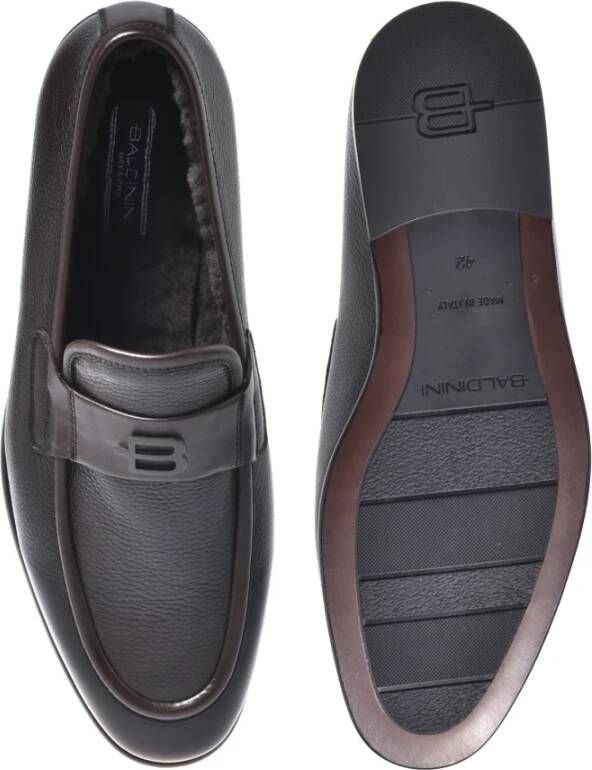 Baldinini Dark brown tumbled leather and leather loafers