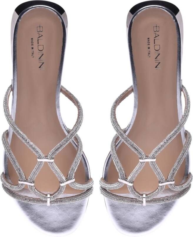 Baldinini Flat sandals with silver rhinestones Gray Dames