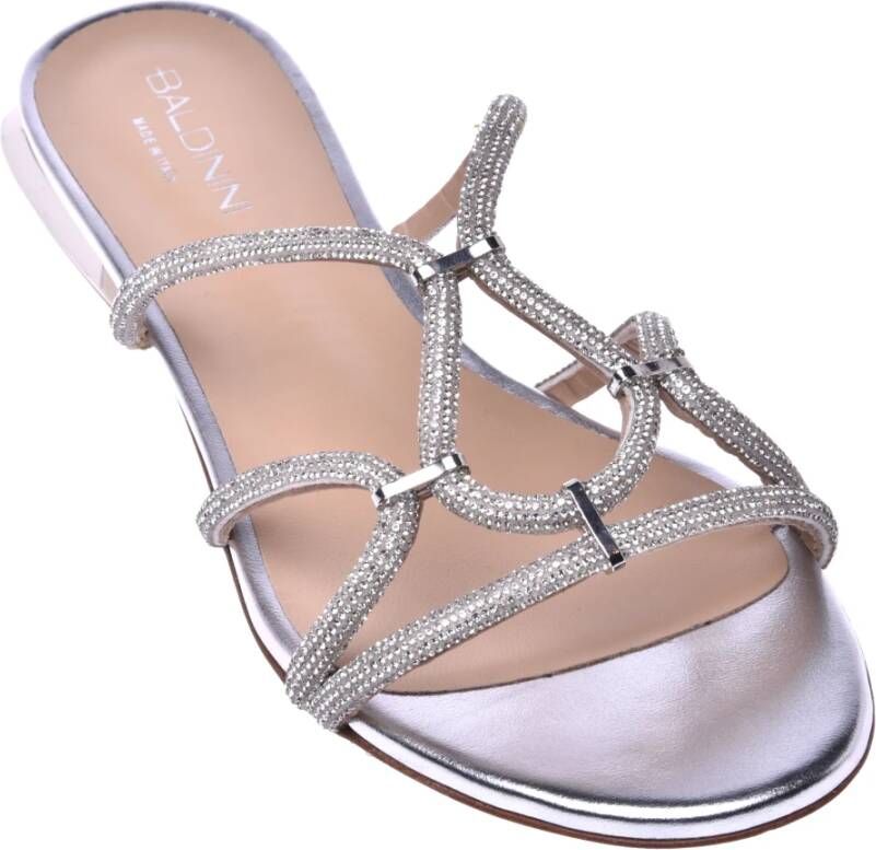 Baldinini Flat sandals with silver rhinestones Gray Dames