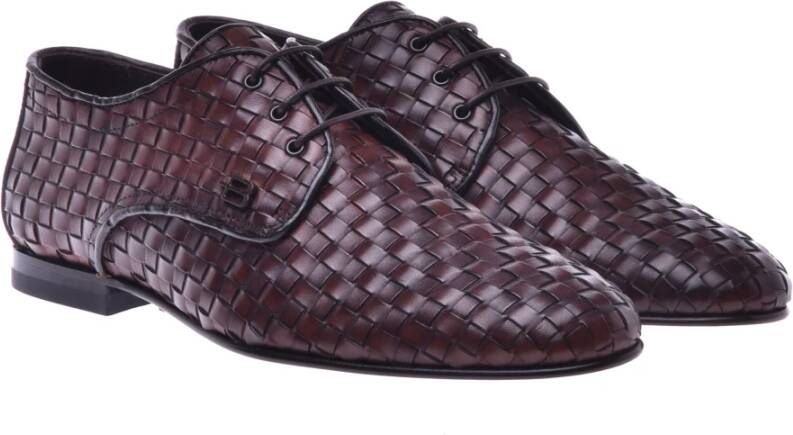 Baldinini Lace-up in brown woven leather Brown Heren
