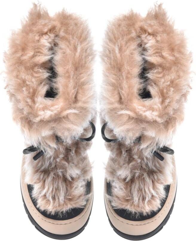 Baldinini Leather ankle boot with fur inserts in black and taupe Beige Dames