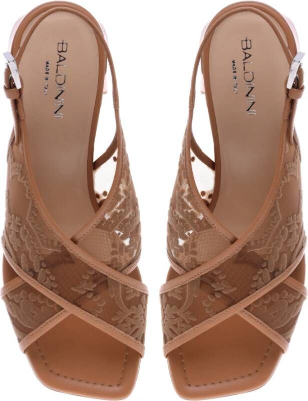 Baldinini Leather petal mesh sandal Beige Dames