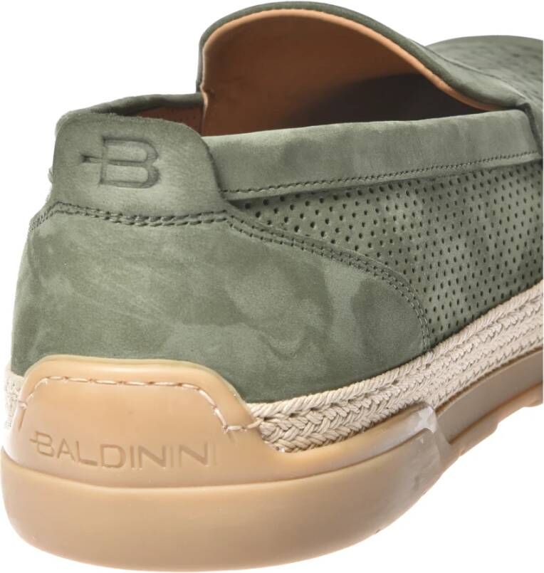 Baldinini Loafer in perforated nubuck and sage green woven print