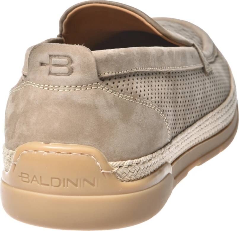 Baldinini Nubuck perforated loafer with beige woven print
