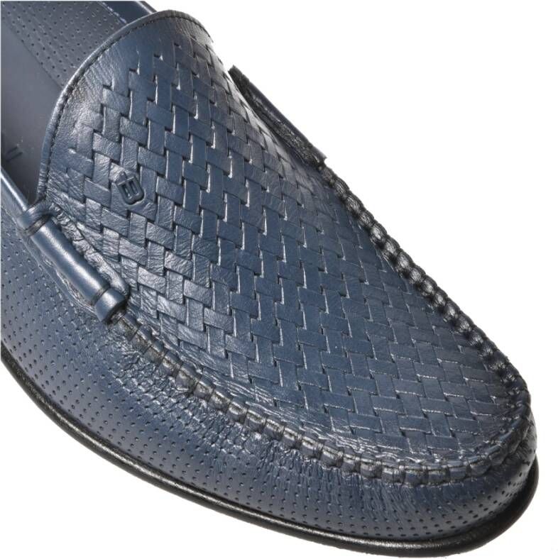 Baldinini Slipper in woven print and blue perforated leather