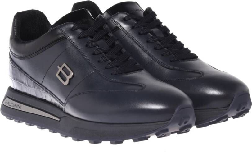 Baldinini Blauwe leren sneakers met krokodillenprint Blue Heren