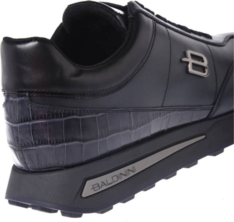 Baldinini Blauwe leren sneakers met krokodillenprint Blue Heren