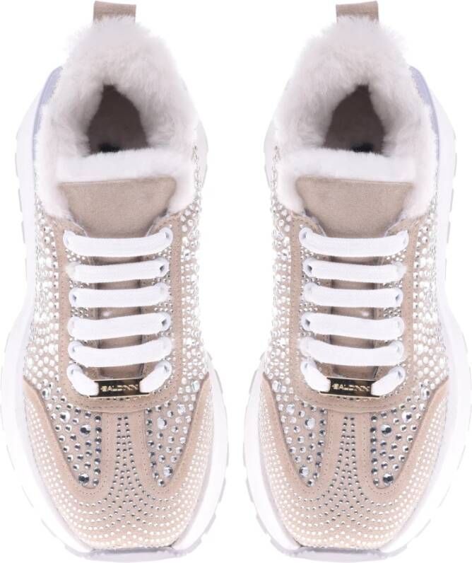 Baldinini Trainers in vanilla suede leather with rhinestones Beige Dames