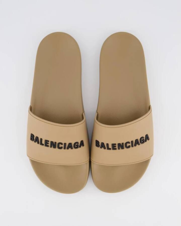 Balenciaga Dames Pool Slide Logo Beige Dames