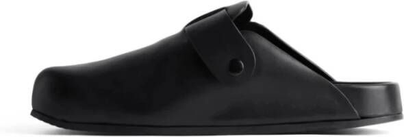 Balenciaga Zwarte Leren Logo-Gesp Sandalen Black Dames