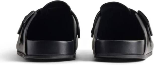 Balenciaga Zwarte Leren Logo-Gesp Sandalen Black Dames