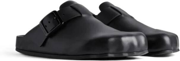 Balenciaga Zwarte Leren Logo-Gesp Sandalen Black Dames