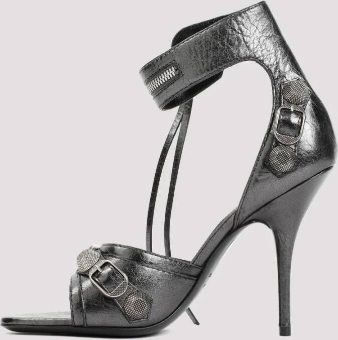 Balenciaga Metallic Leren Sandalen met Studs Gray Dames