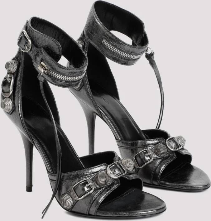 Balenciaga Metallic Leren Sandalen met Studs Gray Dames