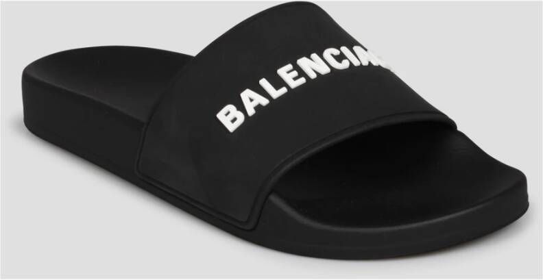 Balenciaga Pool Slide Sandaal met Contrasterend Logo Black Dames