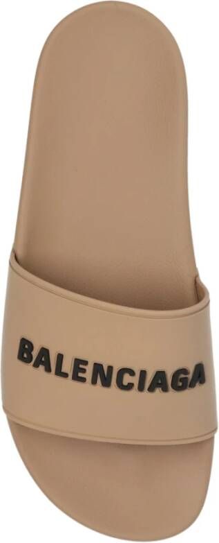 Balenciaga Beige Pool Slide Sandalen met Luxe Logo Detail Beige Dames