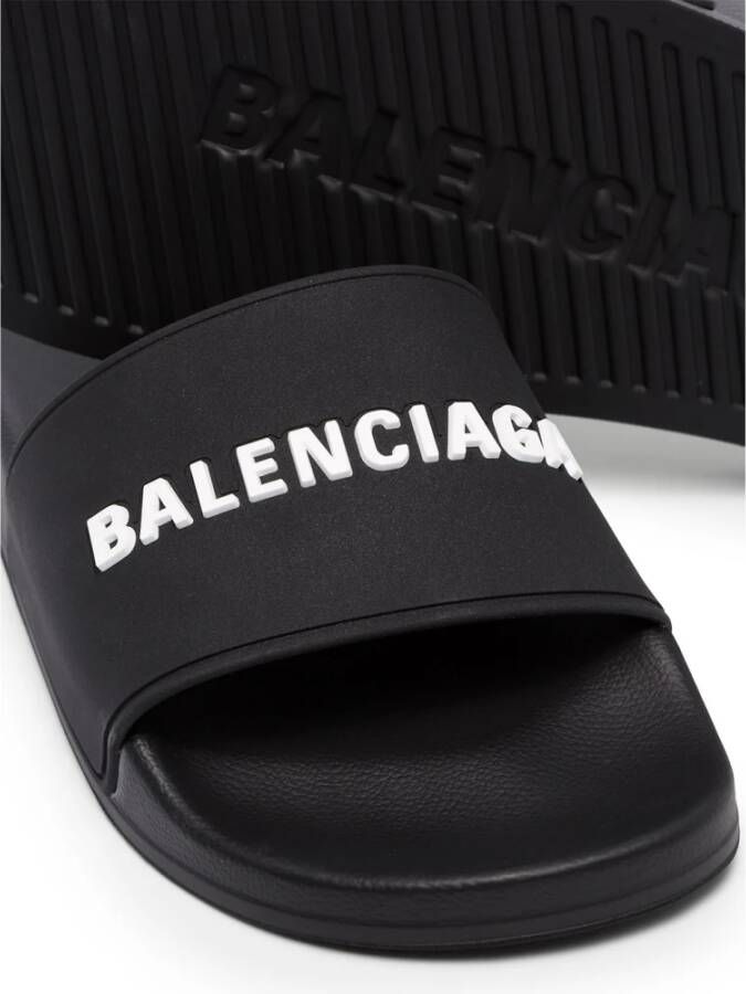 Balenciaga Zwarte Logo Pool Slides Sandalen Black Dames