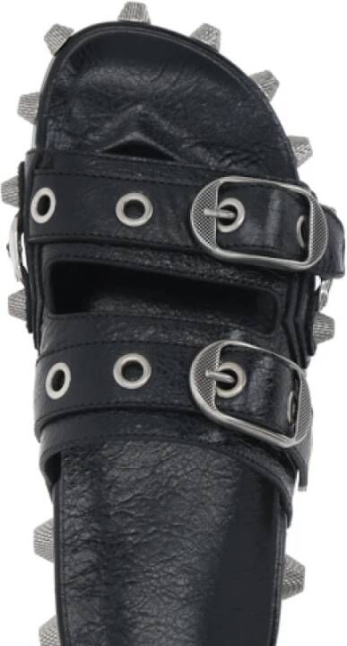 Balenciaga Studded Leren Platte Sandalen Black Dames