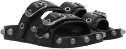 Balenciaga Studded Leren Platte Sandalen Black Dames