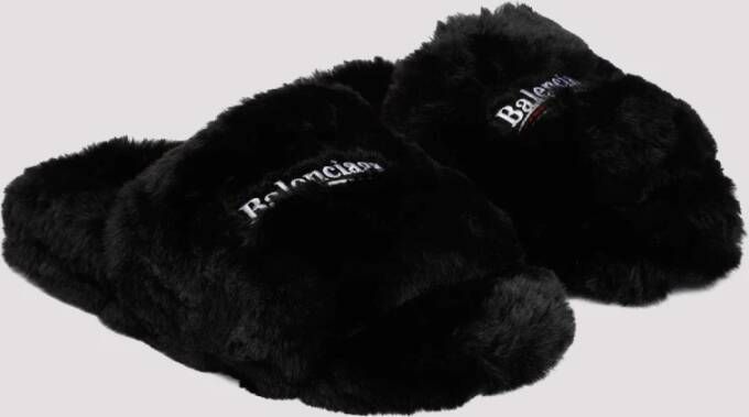 Balenciaga Zwarte Furry Slides Schoenen Black Heren
