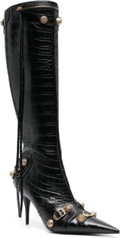 Balenciaga Zwarte Krokodil Effect Puntige Laarzen Black Dames