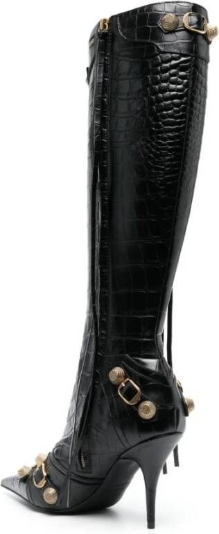 Balenciaga Zwarte Krokodil Effect Puntige Laarzen Black Dames