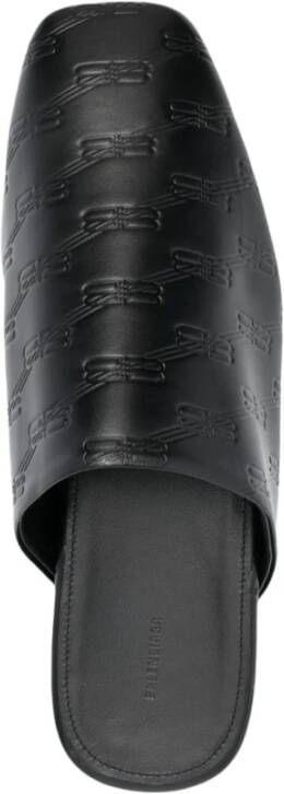 Balenciaga Zwarte leren Debossed Logo Sandalen