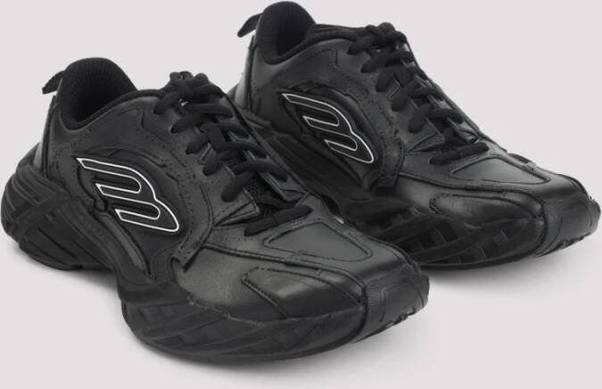 Balenciaga Zwarte Leren Sneakers met Witte Details