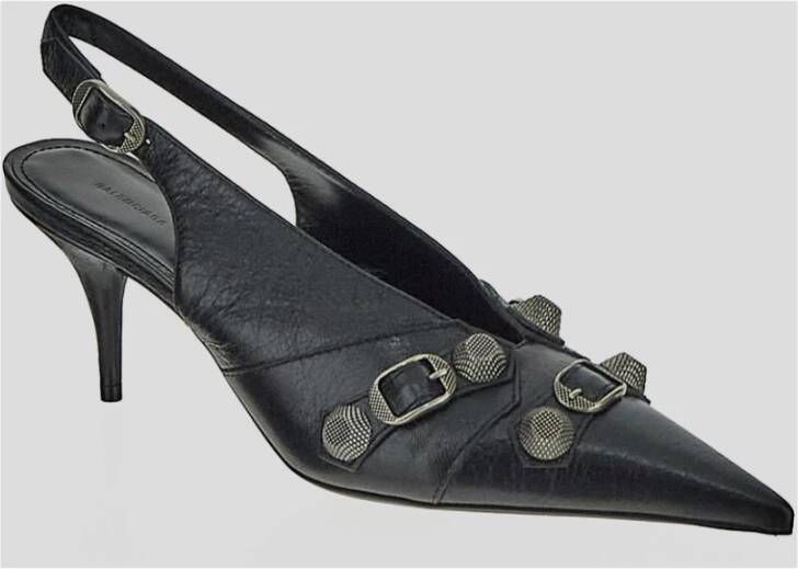 Balenciaga Zwarte Leren Studded Slingback Pump Zwart Dames