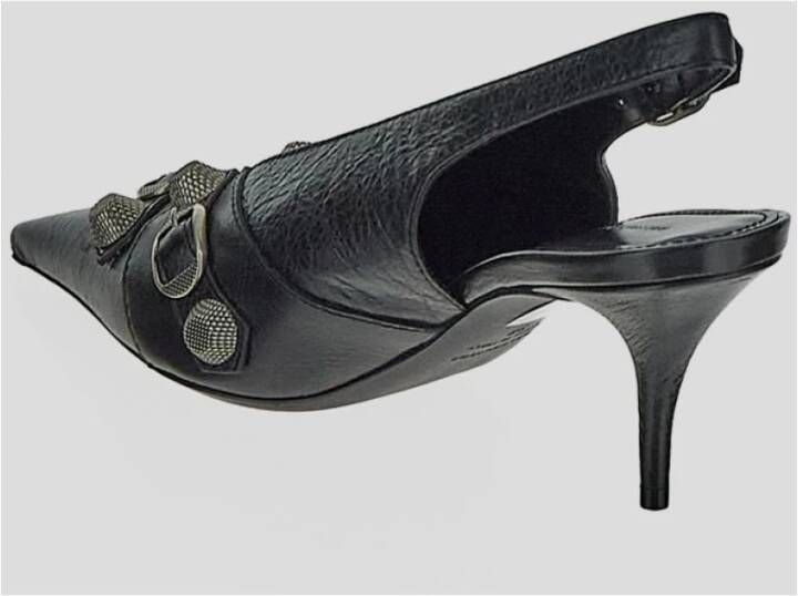 Balenciaga Zwarte Leren Studded Slingback Pump Zwart Dames