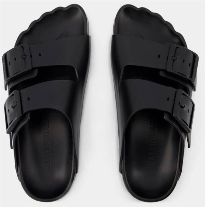 Balenciaga Zwarte Leren Zondag Sandalen Black Dames