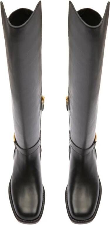 Bally Leren laarzen met gouden logo Black Dames