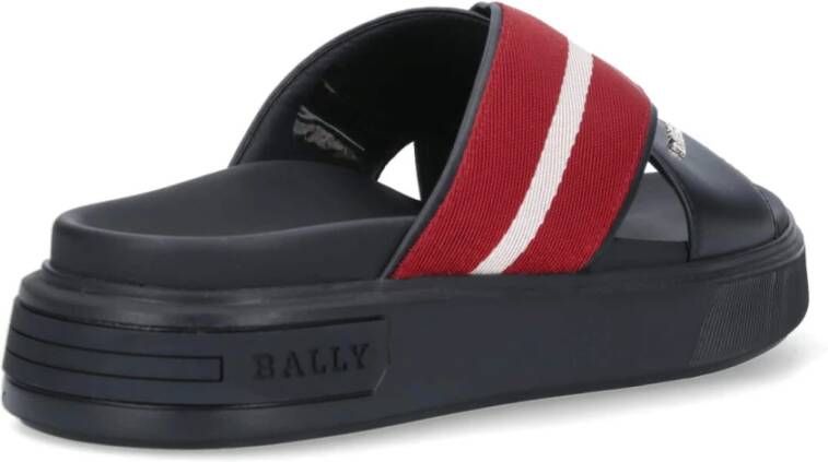 Bally Zwarte Slide Sandalen met Zilveren Logo Black Heren